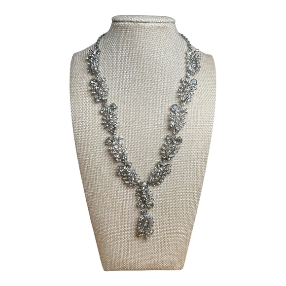 INC International Concepts Jewelry - INC Silver Leaf Rhinestone Design Statement Necklace 19” Necklace + 3” Extender